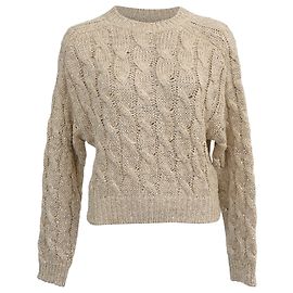 Pull en maille torsadée à sequins Brunello Cucinelli en soie et lin beige Beige