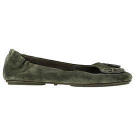 Sapatilhas de balé de viagem Minnie da Tory Burch em camurça verde Verde Verde oliva