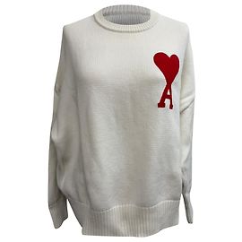 Ami De Coeur Rundhals-Pullover aus cremefarbener Baumwolle Weiß Roh