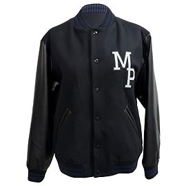 Apc A.P.C. x Jean Touitou Miss Rayon Varsity Jacket in Black Wool Black
