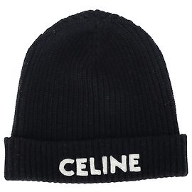 Céline Beanie in lana nera con logo ricamato Celine Nero