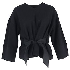Lemaire V-Ausschnitt Bluse aus schwarzer Wolle mit Gürtel Schwarz