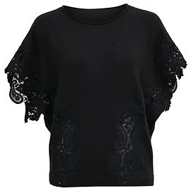 Kurzer Pullover mit kurzen Ärmeln aus schwarzer Kaschmir mit Paisley-Stickerei von Chloé Schwarz