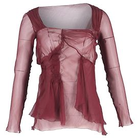 Alberta Ferretti Ruched Mesh Blouse in Red Polyamide Red Dark red