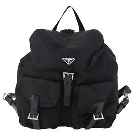 Prada Rucksack mit doppelter Fronttasche Tessuto Medium Schwarz