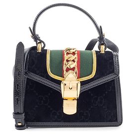 Borsa a mano mini Sylvie Gucci in suede nero e pelle Nero