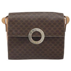Céline Borsa a Spalla Celine Vintage Macadam con Logo Circolare in Tela e Pelle Marrone