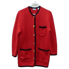 Céline Wool Knit Coat Red and Black Black Red Gold hardware
