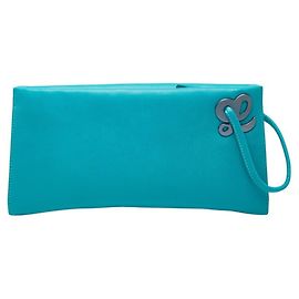 Pochette Logo Loewe en cuir bleu sarcelle Bleu Vert