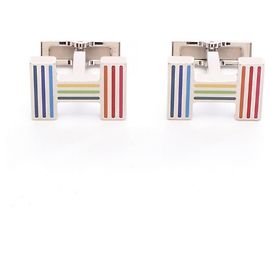Abotoaduras Hermès Quiz Rainbow Prata Multicor