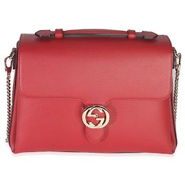 Bolsa de mão média em couro de bezerro vermelho Dollar com logo G entrelaçado da Gucci Vermelho