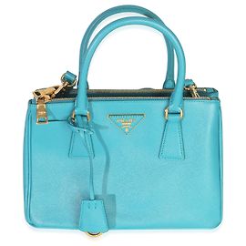 Prada Turchese Saffiano Galleria Small Double Zip Tote Blue