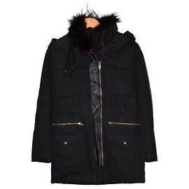 The Kooples Black Canvas Parka with Removable Fur Collar Black