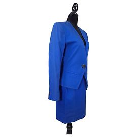 Yves Saint Laurent Saia tailleur azul YSL em algodão piquê Azul