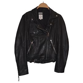 Zara Perfecto Lederjacke Schwarz Schwarz