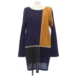 Issey Miyake Pleats Please 2014 Patchwork Tunic Brown Purple Navy blue