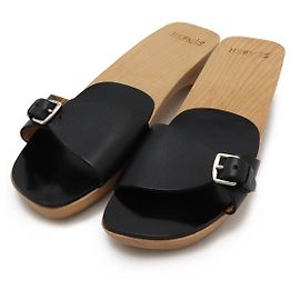 Mules en cuir et bois Hermès 37 Noir Gris