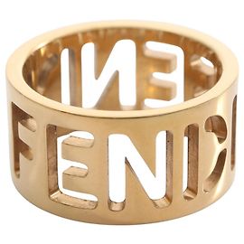 Fendi Gold Plated Band Ring for Women Golden