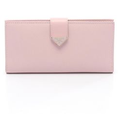 Carteira longa bifold em couro Saffiano com logo triangular Prada Rosa