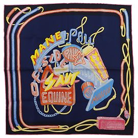 Bufanda de seda Gavroche Chevaloscope Neon Pointille 45 de Hermès Azul Azul marino