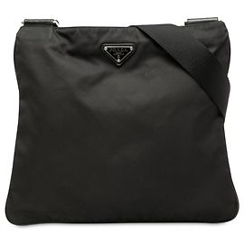 Prada Borsa a Tracolla Nera in Tessuto con Zip Nero