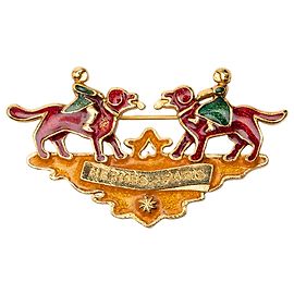Broche Hermès en émail doré plaqué or pour enfants et chiens Doré