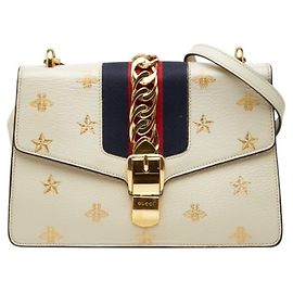 Gucci Sylvie Bee & Star Small Shoulder Bag White Golden