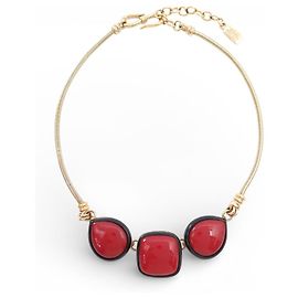 Yves Saint Laurent COLAR VINTAGE SAINT LAURENT COM PEDRA VERMELHA E EMAIL PRETO EM METAL DOURADO Dourado