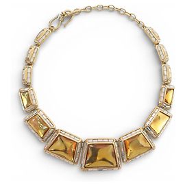 COLLANA VINTAGE YVES SAINT LAURENT CABOCHON GIALLO E STRASS GRIPOIX D'oro