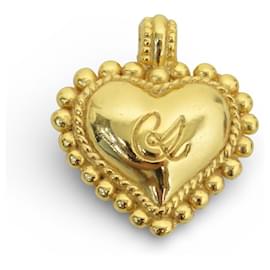 NUEVA BROCHE VINTAGE CHRISTIAN LACROIX CORAZÓN LOGO EN METAL DORADO BROCHE COLGANTE Dorado