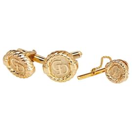 Set di gemelli e spilla per cravatta vintage logo CD Dior D'oro