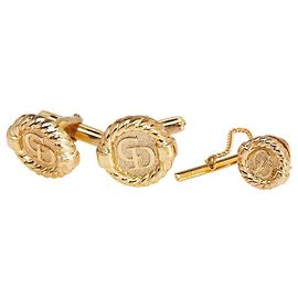 Conjunto de abotoaduras e alfinete de gravata vintage logo CD Dior Dourado