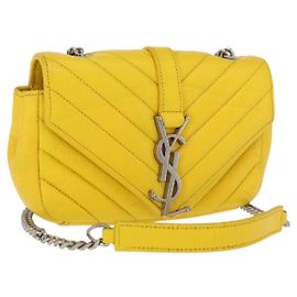 Saint Laurent Borsa a spalla Chain Cassandra in pelle gialla argento autentica 165434 Argento Giallo