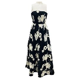 Karen Millen Black / White Textured Strapless Woven Midi Cocktail Dress Black