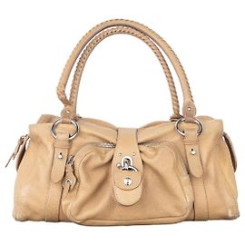 Miu Miu 2000er Padlock Cargo Bowling Schultertasche Beige