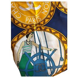 Sciarpa in seta Chanel Bianca Blu Gialla Bianco Blu Giallo