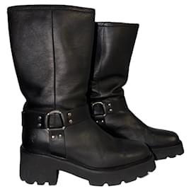 Schwarze Lederstiefel Ba&sh Schwarz