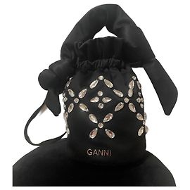 Ganni Black Satin Handbag with Crystals Black