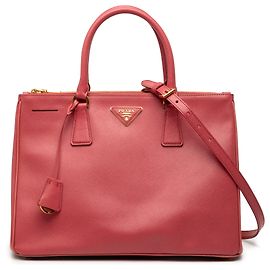 Bolsa Prada Galleria Double Zip em Saffiano Lux rosa médio Rosa