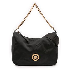 Borsa a tracolla in nylon nero Versace Tribute La Medusa Chain Nero
