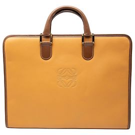 LOEWE Braune Leder-Aktentasche mit Anagramm Braun Kamel