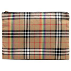 Clutch Arcoíris de Lona con Cuadros Marrones de Burberry Castaño Beige