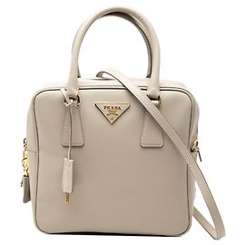 Sac à main Prada en Saffiano Lux marron Marron Beige