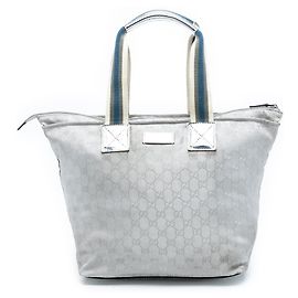 Gucci Silver GG Canvas Web Tote Silvery