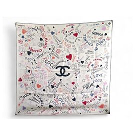 NUEVO BUFANDA CHANEL LOVE COCO LOGO CC CAMELIA 90 TWILL DE SEDA Multicolor
