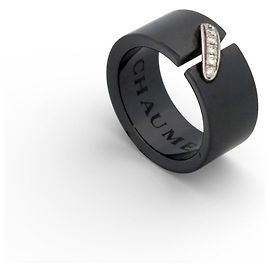 NEW CHAUMET LIENS RING 081956 T55 IN BLACK AND WHITE CERAMIC WITH DIAMONDS Black