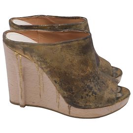 Maison Martin Margiela Sandales compensées en cuir doré avec effet peinture éclaboussée de Maison Margiela Doré