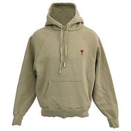 Sudadera Popover Pequeña A Corazón en Algodón Verde AMI Paris Verde Verde oliva