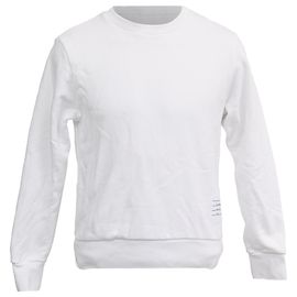 Suéter de malha em algodão branco com gola redonda e listras centrais de Thom Browne Branco Cru