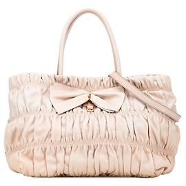 Sac 2 en 1 en cuir avec ruban Prada Beige
